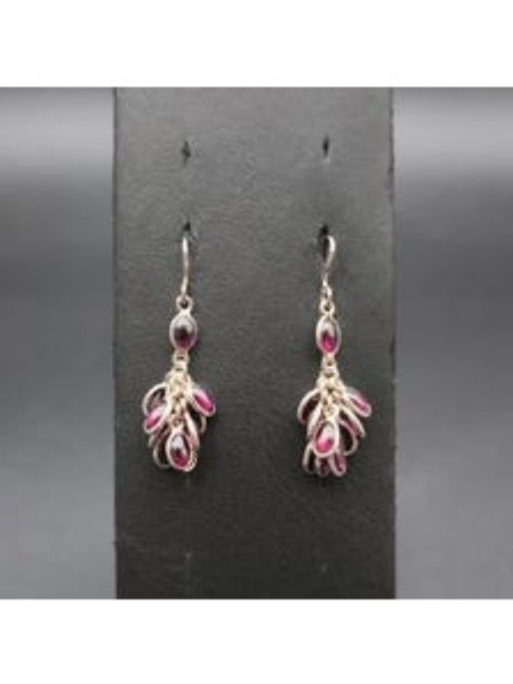 Sterling Silver Garnet Chandelier Earrings - Wine Red Gemstone Dangle Hooks A822